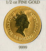 GOLD NUGGET SERIES; 1987, $50.00, &frac12;oz, "Hand of Faith". Carded. - 2
