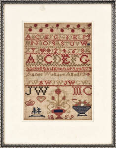 SAMPLERS: c1859 by Agnes Wallace aged 13; c1871 by M.A.Jackson; c1892 folk art needlepoint of a tallship "May The Star Of The Sea Guide You Forever" monogrammed C.E.J. G/VG condition