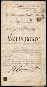 INDENTURES: c1855 Prahran Parish Melbourne Colony of Victoria, with wax seal; c1875 & c1880 Mortgages (Melb) & (Nth Melb & Carlton); c1872 Birth Certificate (Melb). Vellum & Paper, G/VG condition
