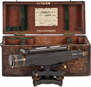 STANLEY Theodolite Surveyors tool c1895 in fitted mahogany box with paper label. 19th century patina. Good condition
