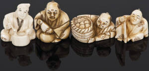 NETSUKE: Japanese carved ivory & bone seated figures. Early 20th century, good condition.