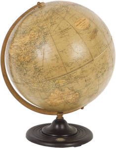 WORLD GLOBE by Philips' Challenge Globe c1920s. Full of character this vintage piece sits on its original brown bakelite base with inset compass. The surface is crazed & has some minor damage. Great decorator item. 40cm