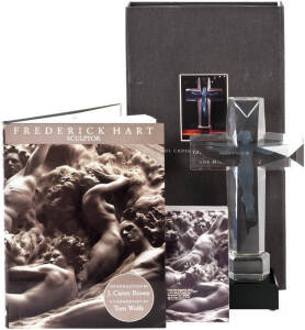 "CROSS OF THE MILLENIUM", acrylic sculpture by Frederick Hart, 31cm tall, signed by the artist at base, limited edition 208/250 A.P., in a presentation box, accompanied by a book on Hart's life and work, an illuminated display stand, and a documentary vid