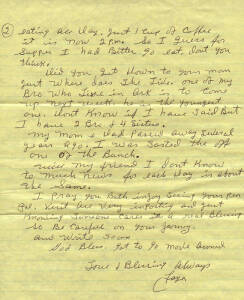 FAYE COPELAND (1921-2003, oldest woman on death row), handwritten 1998 2-page letter signed "Faye" about the rain and her keeping a greenhouse in prison. Accompanied by the original mailing envelope, addressed in Copeland's hand, with her full signature a