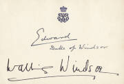 EDWARD & WALLIS, DUKE & DUCHESS OF WINDSOR (King Edward VIII, 1894-1972, King from 20 Jan.1936 until his abdication on 11 Dec.1936; and Wallis Windsor (Simpson), 1896-1986), superb signatures on heraldic Royal Stationery, signed "Edward, Duke of Windsor"