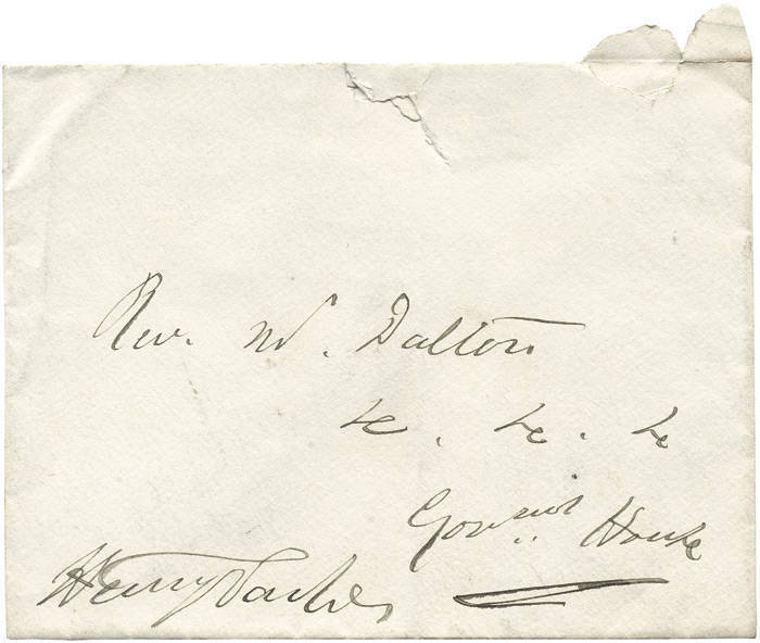 SIR HENRY PARKES (1815-96, Australian politician, called "The Father of Federation"), nice signature on envelope addressed to Rev.W.Dalton at Government House.