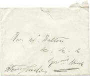 SIR HENRY PARKES (1815-96, Australian politician, called "The Father of Federation"), nice signature on envelope addressed to Rev.W.Dalton at Government House.