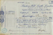 1922-36 Broken Hill South Limited share certificates (5). Also two 1930s pen drawings by Clifford Gold.