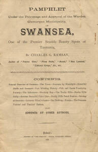 TASMANIA: Collection of historical themed booklets & pamphlets. Noted "Pamphlet...on Swansea" c1895; "Battery Point Today & Yesterday"; "God Was Their Rock"; "The Story of Port Dalrymple". Fascinating group. VG condition.