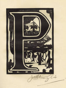 "An Alphabet Being A Book Of Designs & Rhymes, By Students Of The Applied Art School Working Men's College", First edition [1932 Melbourne]. Containing linocuts printed in black & white in high Art Deco style by 28 different artists including John Barnard