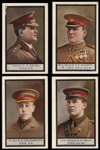 MILITARY: 1914-28 range, noted 1919-20 Sniders & Abrahams "Australian VCs and Officers" Set D [32]; 1914 Players "Victoria Cross" [25]; 1915 Wills "Modern War Weapons" [50]; 1915 Wills "War Pictures" [50]; 1928 Amalgamated Press "Great War Deeds" [31/32].