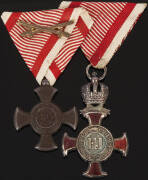 MILITARY GROUP Austro-Hungarian: Iron Cross of Merit with swords; Silver Cross of Merit with crown; Commemoration Cross; Military Service Cross 3rd class; Silver Medal of Military Merit; Military Service Cross 2nd class; Bronze Military Medal of Merit; Ju