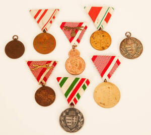 Collection of Austro-Hungarian Medals: Noted, Golden Bravery Medal (the highest award for bravery in the Empire); Bronze Military Medal of Merit (2); Bronze Bravery Medal; Hungarian War Medal (2 versions, Combatant & Non); Tyrol 1914-18 Commemorative Meda