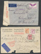Mostly foreign mail to Australia with strong 1930s to WWII content from Europe including Spanish Civil War censor mail, 1931 from Switzerland with perfins to 1fr x2, 1938 airmail from Eritrea, WWII cnesored airmails from Costa Rica & Yugoslavia, etc, also - 6