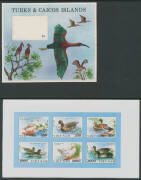 BIRDS: Array of mostly modern proofs with original stamp-size artwork for Kyrgyzstan (?) x2; die proofs for GB booklet covers x2 & French Territories x3; plate proofs including USA 1869 30c, French Antarctic 20f Albatross & 50f Penguins pairs, Monaco impe - 5