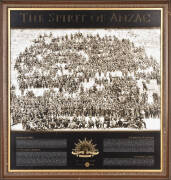 "The Spirit of the Anzacs", iconic framed limited edition 259/1915 print of the 11th Australian Infantry Battalion (AIF) on the Great Pyramid of Cheops; "V.C. Winners born in the Geelong District" (Albert Jacka and James Ernest Newland) framed presentatio