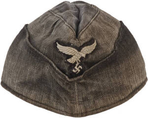 NAZI WW2 cloth cap with Luftwaffe rising eagle eagle over swastika patch. Genuine article. Faded, G/VG condition