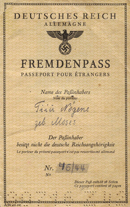 NAZI WW2 period passport c1944 (Estonian). "Deutsches Reich Fremdenpass" & Rising Eagle with Swastika on the inside cover. Gray cloth cover, hinge damaged. Fair condition