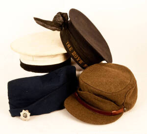 Military Hats: An assortment of Naval and soft caps, noted: H.M.A.S ALBATROSS, BOYS' BRIGADE, RAAF, Canadian peaked woolen cap, and collection of hat bands, c.1940-1960, G/VG condition.