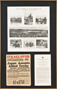 Group of military prints and montages; noted framed "Formal Surrender of the Second Japanese Army", and a nice montage group of German bombing raid material. G condition.