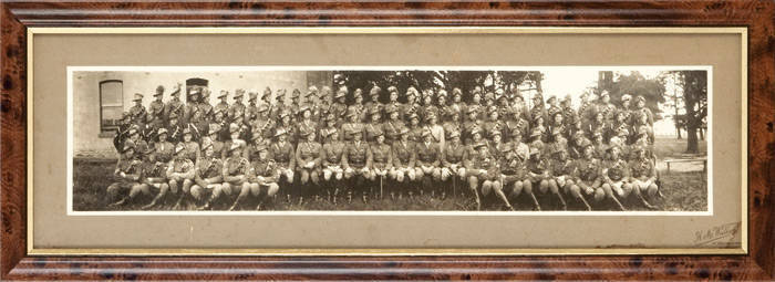 Australian Light Horse slouch hat (c.1968) with emu feather plume, made in Australia by Dunkerley Ltd Akubra; Light Horse group photograph by H.M.Walker [Melb.]. G/VG condition.