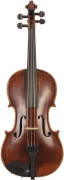 VIOLIN: Antique French Gypsy violin with label "Repaired by Frank Gray.." (St.Louis), remains of makers name illegible. Very finely crafted with elegantly carved scroll & barber pole string inlaid purfling in mother of pearl & ebony. Late 19th century. Re