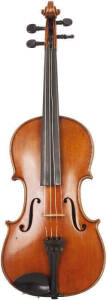 VIOLIN: Rare German violin with carved cameo portrait of U.S. President Grover Cleveland (22nd & 24th President) on the back. Paper label "Lavrentius Guadagnini...". A beautiful instument with velvet lined vintage case. Excellent condition