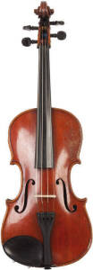 VIOLA (15"): Vintage German trade early 20th century with label "Mathias Jaeger...1923". Two piece fiddleback, stepped neck & Romberg fingerboard. This is a quality instrument with a fine bow & vintage case. Minor polish damage, in excellent playing condi