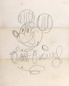 WALT DISNEY, lovely pencil signature with sketch of Mickey Mouse.