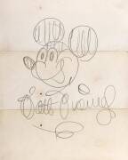 WALT DISNEY, lovely pencil signature with sketch of Mickey Mouse.