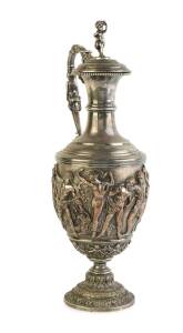 1883 LACROSSE TROPHY, silver-plated ewer, 44cm tall, decorated with classical greek scene, engraved "Victorian Lacrosse Association 1883. President's Prize. Presented by the Honble James Balfour M.L.C., Won by, The South Melbourne Lacrosse Club, and Prese