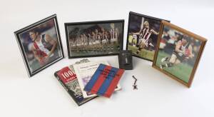 SPORTS GROUP, noted "100 Years of Football - The Story of The Melbourne Football Club" by Taylor [Melbourne, 1958]; signed St.Kilda pictures (4); Oakleigh Year Book 1950; Coburg Year Book 1968; Cigarette cards (47) including 1907 Sniders & Abrahams "Austr