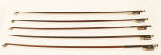 BOWS: Collection of (5) early 20th century violin bows. All needing rehairing, mixed condition.