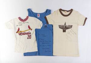 SIGNED T-SHIRTS: Collection of mainly signed & endorsed T-shirts (19) including Bjorn Borg; NZ athletes Rod Dixon, Jack FosterTony Polhill; USA athletes Calvin Smith, Terril Davis, Sherrie Howard, Jeff Williams, Darryl Frerker, Denean Howard-Hill, Julie J