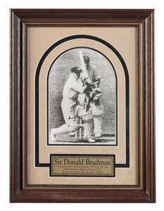 DON BRADMAN, signed photograph, window mounted, framed & glazed, overall 32x43cm.