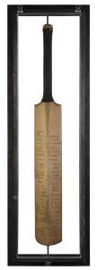 1938 AUSTRALIAN TOUR TO ENGLAND: Full size "B.Warsop" Cricket Bat, signed on front by Australian team with 15 signatures including Don Bradman, Stan McCabe, Bill Brown & Lindsay Hassett; and signed on reverse by 58 English cricketers including Sir Pelham 
