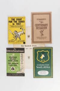 1959-69 tour guides & ephemera in folder, noted "Denis Compton's Star-Studded Commonwealth XI" [Durban, 1959]; 1960-61 programmes "Invitation XI v Benaud's Cavaliers" & "Natal v Benaud's Cavaliers"; 1963 "Rhodesia v Cavaliers"; "Official Programme, A Souv