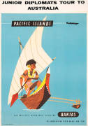 1960s-80s Qantas travel posters, size 64x100cm for Japan; size 36x50cm (7) for Australia, Pacific Islands, India, Greece, Vienna, Malaysia & America; size 31x49cm (3) for Southern Cross Route, Sydney direct & London direct. Condition A/B.