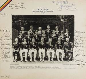 1970-71 ENGLAND TEAM, official team photograph "M.C.C. Tour, Australia and New Zealand, 1970-71" with 19 signatures on mount including Ray Illingworth, Geoff Boycott & Colin Cowdrey, size 33x30cm.