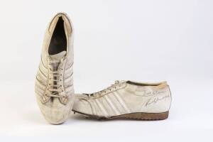 KEITH STACKPOLE, pair of "adidas" Cricket Boots from 1973-74 Australian tour to NZ, one signed "Best Wishes, Keith Stackpole". [Keith Stackpole played 43 Tests & 6 ODIs 1966-74].