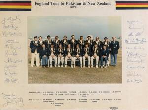 1977-78 ENGLAND TEAM, official team photograph "England Tour to Pakistan & New Zealand, 1977-78" with 21 signatures on mount including Mike Brearley, Ian Botham & Bob Willis, size 45x34cm.