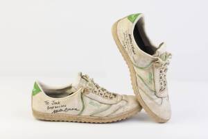 MARTIN CROWE, pair of "mitre" Cricket Boots, signed & endorsed "To Jack, Best wishes, Martin Crowe" & "Martin Crowe, used during Test series vs West Indies 87 - 119 at Wellington, 104 at Auckland, 93 at Christchurch". [Martin Crowe played 77 Tests & 143 O