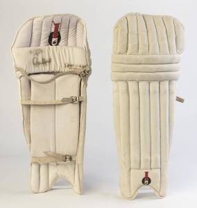 ABDUL QADIR, pair of "IQ" cricket pads, one signed & endorsed "To Jack Ryder, Abdul Qadir, Dated 11.3.89, Auckland". [Abdul Qadir played 67 Tests & 104 ODIs for Pakistan 1977-93].