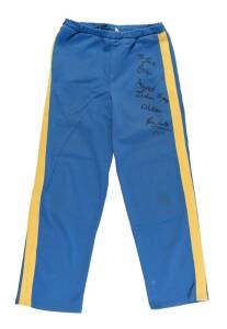 SACHIN TENDULKAR'S TROUSERS, signed & endorsed "To Jack Ryder, Youngest Indian Cricketer, 16 years, Sachin Tendulkar, 10.3.90", worn on NZ tour when he was injured and went to hospital in 1990. [Sachin Tendulkar played 200 Tests & 463 ODIs 1989-2013].