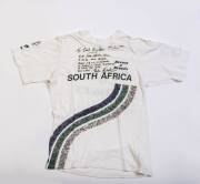 SOUTH AFRICA: Peter Kirsten's T-shirt from 1992 World Cup (12 Tests & 40 ODIs 1991-94); Fanie De Villiers' training shirt from 1995 tour (18 Tests & 83 ODIs 1992-98). Both signed & endorsed to Jack Ryder.