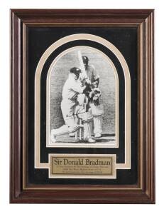 DON BRADMAN, signed photograph, window mounted, framed & glazed, overall 32x43cm.