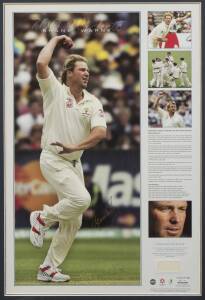 SHANE WARNE: "700 Wickets" signed display, includes a piece of one of the shirts he wore during the 4th Ashes Test when he took his 700th wicket, limited edition 180/350, framed & glazed, overall 76x56cm. With CoA.