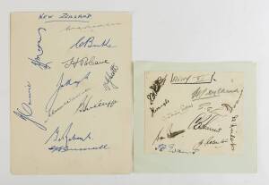 1940s autograph pages - 1944 Army XI (v RAAF at Lords in June 1944) with 11 signatures including Brian Sellers, Doug Wright & C.B.Harris; 1949 NZ team to England with 11 signatures including Walter Hadlee, Bert Sutcliffe & Merv Wallace.