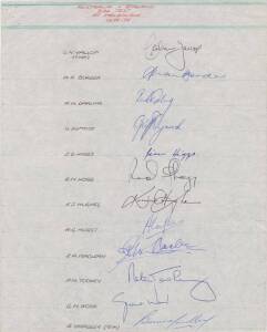 1978 Australian Team, 3rd Test v England at MCG, team sheet with 12 signatures including Graham Yallop (captain), Allan Border & John Maclean. Fine condition. [Allan Border's Test debut - he went on to become Australian Test captain and one of Australia's