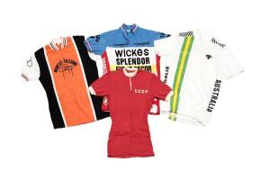 CYCLING JERSEYS (17): Collection ex Chris Wilson, mainly from 1970s-80s, noted rare CCCP Russian national jersey from 1982; Australia (2), NSW (2), Tasmania, Victoria (2), Nouvelle-Caledonie, Gitane (2), Wickes Splendor, Coppi Fiorelli, FlandersITeam nova